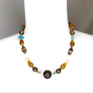 Boho natural stone/metal beaded statement necklace